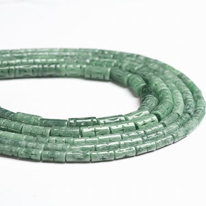5pcs Natural Grade A Burma Jadeite Beads Burma Jade Beads Green Jade Bugle Beads Barrel Beads Cross Engraved Beads Cross Curved Beads