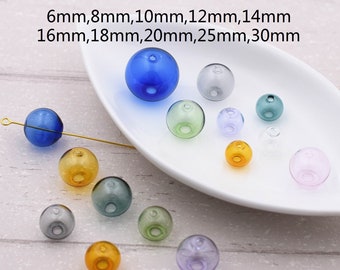 5 Stück Mund geblasene Glashohlperlen,Bubble Perlen,mehrfarbig,runde Glaskugel,bunte Glasperlen,transparentes Glas,zwei Löcher,Glaskugel