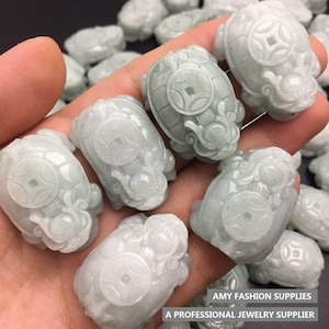 Natural Type A Untreated Burma Jadeite Dragon Head Tortoise Necklace Pendant,White Jade,Engraved Jade,Burmese Jadeite,DIY Jewelry Supplies