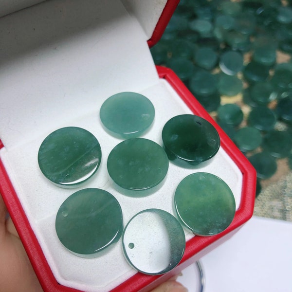 1pc Natural Grade A Blue Watery Guatemala Jadeite Flat Round Plaque Pendant,Round Tag,Icy Blue Jade Necklace Pendant,Jewelry Supplies