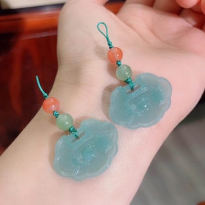 Natural Grade A Blue Watery Guatemala Jadeite Chinese Ruyi Pendant,Lucky Pendant,Milky Blue Jade Necklace Pendant,DIY Jewelry Supplies