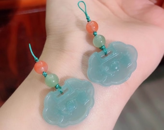 DDP | Natural Grade A Blue Watery Guatemala Jadeite Chinese Ruyi Pendant,Lucky Pendant,Milky Blue Jade Necklace Pendant,DIY Jewelry Supplies