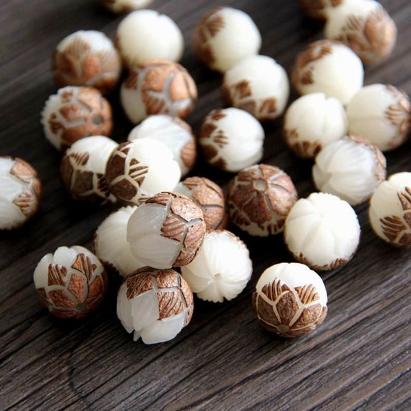 5pcs a set 20mm White Mala Bodhi Seed Beads,Lotus Beads,Bodhi Buddha Beads,Ivory Wood Beads,Hand Carved,Prayer Beads,Jewelry Supplies