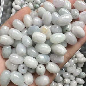 20pcs 12*9mm Natural Type A Untreated White Green Waxy Burma Jadeite Oval Barrel Drum Beads,Burmese Jade Loose Beads,DIY Jewelry Supplies