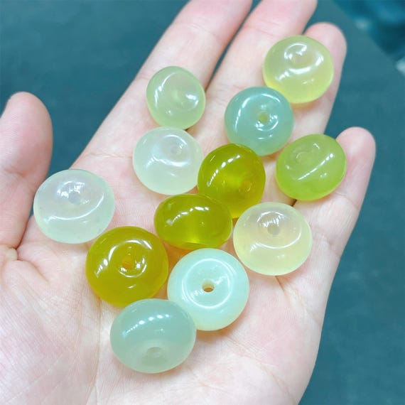 DDP | 5pcs Natural Gemstone Serpentine Chinese Jade Multi Colors Safety Buckle Beads And Pendants,Donut Rings,Chinese Jade Beads