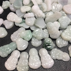 3pcs Natural Type A Burma Jadeite Guanyin Bodhisattva Pendant,Maitreya Buddha Pendant,Dark Green Jade,Burmese Jade,Buddhist Jewelry Supplie