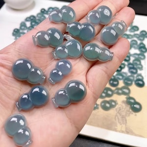 1PC Natural Grade A Highly Icy Translucent Blue Watery Guatemala Jadeite Gourd Pendant,Icy Clear Blue Jade Loose Pendant,DIY JewelrySupplies