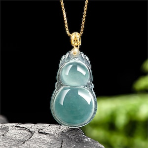 Natural Type A Untreated Blue Icy Guatemalan Jadeite Gourd Amulet Pendant,Blue Watery Jadeite Loose Pendants,DIY Jewelry Supplies
