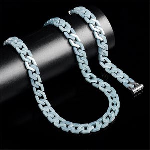 Natural Type A Untreated IcyBlueWateryGuatemalanJadeiteElongated Rhombus Cuban Link Chain Necklace,BlueGuatemalaJadeiteNecklace,DIY Supplies