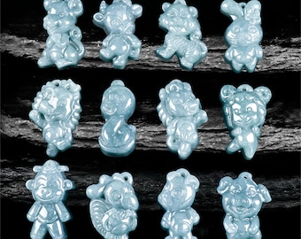 Colgante de jadeíta guatemalteca azul ceroso tipo A natural, con símbolo del zodiaco chino: rata, buey, tigre, conejo, dragón, serpiente, caballo, oveja, mono, gallo, perro y cerdo.