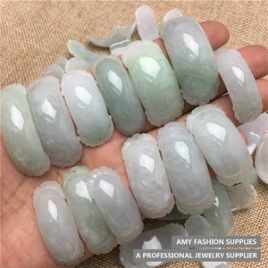 2pcs Natural Type A Untreated Green Burma Jadeite Curved Bar For Bracelet Making,Greenish Jade Loose Bars,Bracelet Bar,DIY Jewelry Supplies