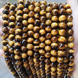 Natural sin tratar de alta calidad amarillo ojo de tigre redondo cuentas sueltas, ojo de tigre dorado, piedra preciosa natural, semipreciosa, cuentas de bricolaje, suministros de joyería