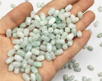 100pcs 9*6mm Natural Grade A Burma Jade Oval Barrel Beads,Drum Beads,Light Green Jade Loose Beads,Genuine Jade,White Jade,Jewelry Supplies