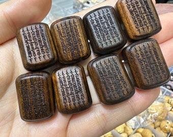 Natural Agarwood Buddha Amulet Rectangle Beads Pendants DIY Wooden Beads With Five Buddhist Scriptures Carved For Mala Making,DIY Jewelry