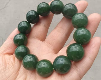 16 mm hoogwaardige kostbare natuurlijke groene Russische nefrietjade ronde kralen met zwarte vlekken, mliky jade, voor het maken van sieraden