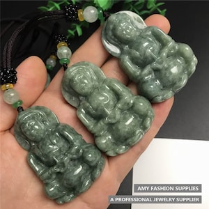 Natürlicher Typ A Burma Jadeit Guanyin Bodhisattva Anhänger, dunkelgrüne Jade, burmesische Jade, buddhistischer Schmuck, Amulettschmuck, DIY-Schmuckzubehör