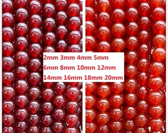 2mm-20mm 7A Natural Agate Colors Heated Beads Gemstone Dark Red Light Red Agate Carnelian Smooth Round Beads Genuine Stone Healing Stone