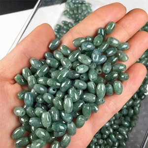 10pcs Natural Grade A Dark Green Burma Jadeite Oval Barrel Beads,Drum Beads,Green Jade Loose Beads,Burmese Jade,DIY Jewelry Supplies