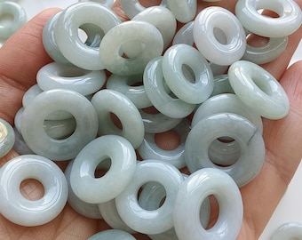 DDP | 5pcs Natural Type A Green White Burmese Jadeite Round Ring Beads,Donut Beads,Round Jade Links, DIY Jewelry Supplies