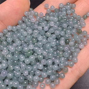 50pcs 3.5mm Natural Untreated Type A Icy Translucent Blue Watery Guatemalan Jadeite Round Beads,Blue Jade Loose Beads,DIY Jewelry Supplies