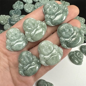 Natürlicher Typ A Unbehandelter Burma Jadeit Guanyin Bodhisattva Anhänger, Maitreya Buddha Anhänger, grüne Jade, birmanische Jade, buddhistischer Schmuck Zubehör
