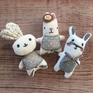 6 mini poupées en peluche 3D cousues à la main, poupées lapin, accessoires pour fabriquer des chaussures, chaussettes, accessoires pour cheveux, broches, vêtements, sacs, fournitures de bricolage