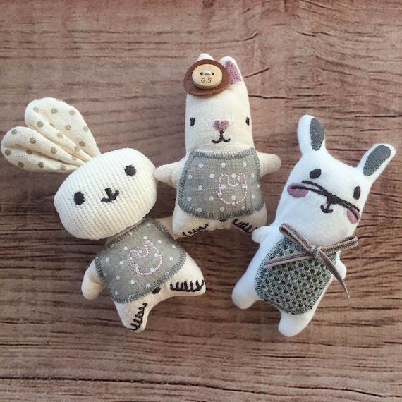 6pcs Hand-sewn 3D Mini Plush Dolls, Rabbit Dolls,accessories to
