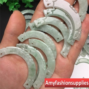 Natural Grade A Untreated Burma Jadeite Dragon Curved Bar Link for Bracelet Necklace,Two Holes,Green Jade,Natural Gemstone,Jewelry Supplies