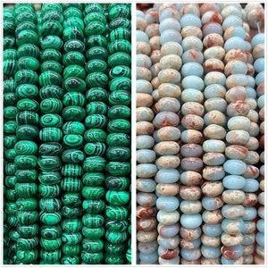 Natural Loose Gemstone Coin Beads Spacer Beads Rondelle Beads Semi Precious Green Malachite Peacock Stone Agalmatolite Snake Skin Stone