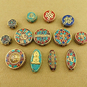 5pcs Tibetan beads,Nepal metal inlay beads,tribal ethnic beads,metal beads,antique gold beads,jewelry supplies,prayer beads,amulet beads