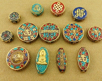5pcs Tibetan beads,Nepal metal inlay beads,tribal ethnic beads,metal beads,antique gold beads,jewelry supplies,prayer beads,amulet beads