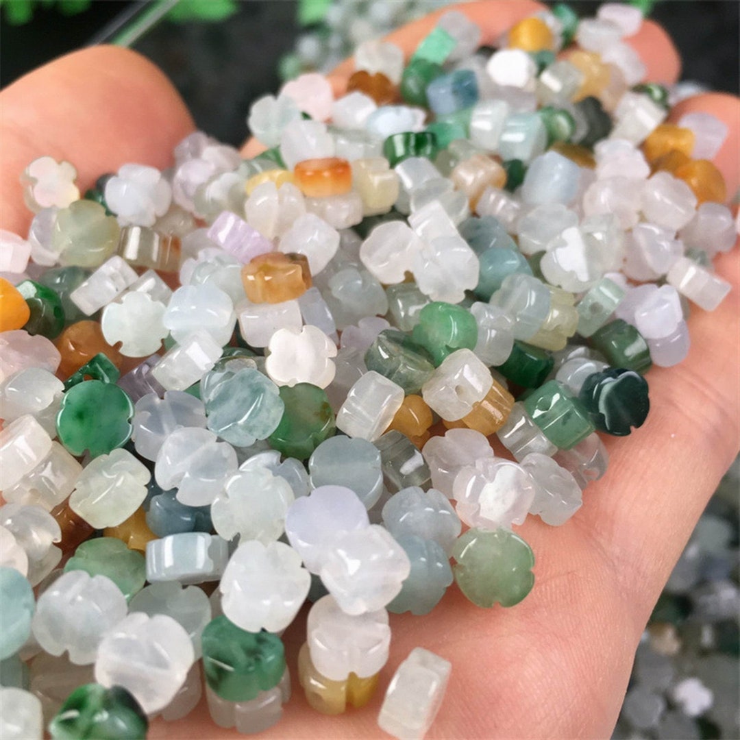 10pcs Natural Grade A Trio Colors Burma Jade Four-leaf Clover Beads ...