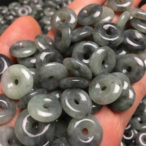 5pcs Natural Grade A Black Chicken Jadeite Ring Pendant,Ring Charm,Safety Buckle Jade,Black Jadeite,Jade Donut Pendant,DIY Jewelry Supplies