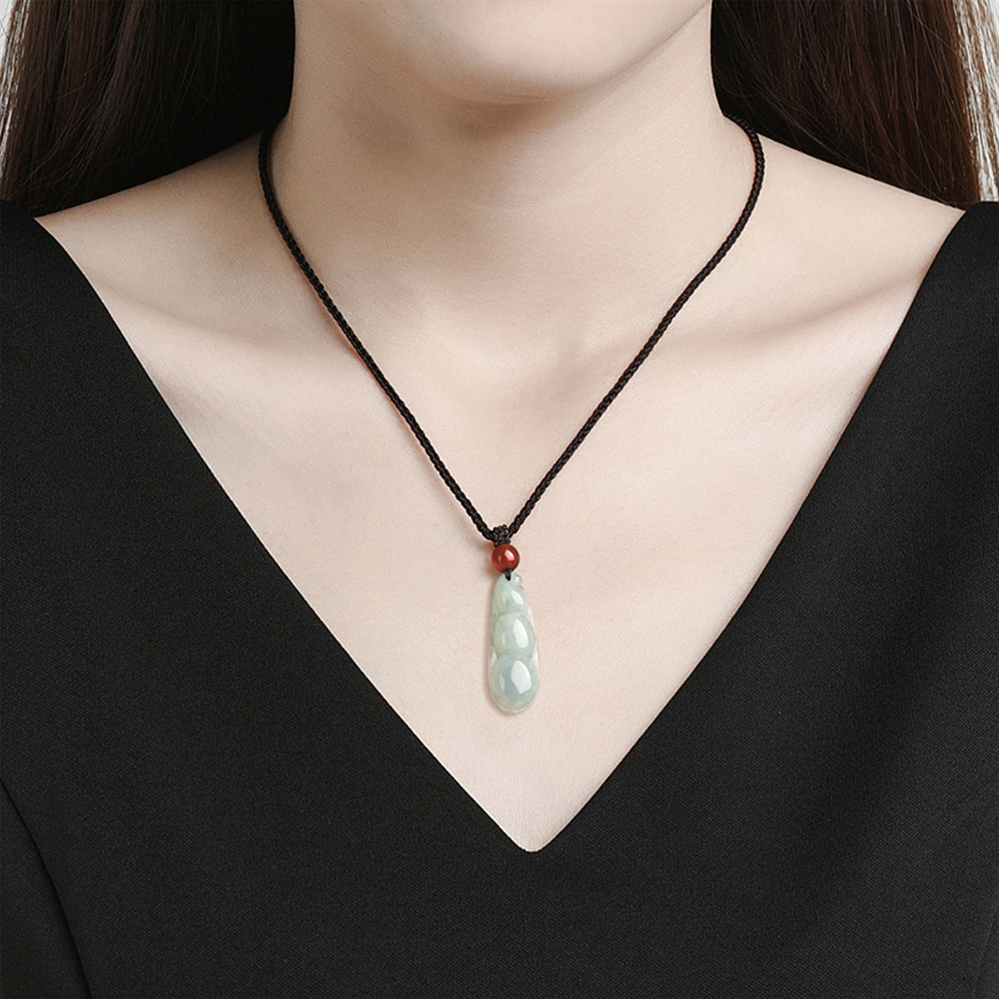 天然タイプA 氷ワックスビルマ翡翠インゲン豆お守りペンダント