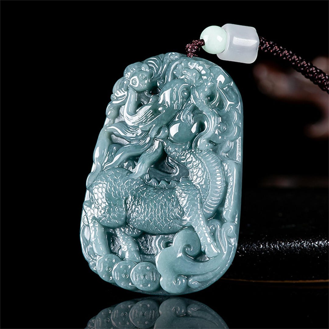 Natural Type A Untreated Blue Guatemalan Jadeite Kirin Beast 麒麟 Carved ...