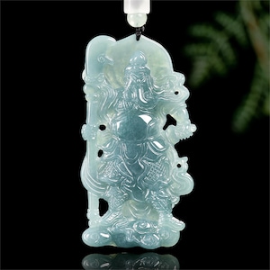 Natural Type A Untreated Blue Watery Guatemalan Jadeite Filigree Pendant With GuanGong Carved,Amulet Pendant,关公,DIY Jewelry Supplies