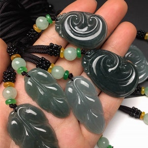 Natural Grade A Icy Blue Guatemala Jadeite Chinese Ruyi Amulet Pendant,Jade Leaf Pendant,Blue Icy Jade,Jade Loose Pendant,Jewelry Supplies