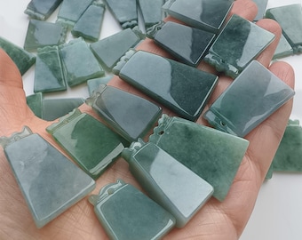 2 colgantes trapezoidales de jadeíta guatemalteca de color azul ceroso, sin tratar, tipo A, 22-38 x 18-24 x 3-6 mm, placa de jadeíta natural, suministros de joyería para hacer tú mismo.