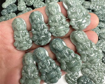 3pcs Type A Untreated Green Burmese Jadeite Kwan Yin Amulet Pendant,Burma Jadeite Guanyin,Bodhisattva,Buddhist Jewelry,Prayer Jewelry,DIY