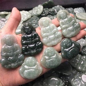 1 Stück natürliche Klasse A Burma Jadeit Guanyin Bodhisattva Anhänger, Maitreya Buddha Anhänger, dunkelgrüne Jade, birmanische Jade, buddhistische Schmuck Lieferungen