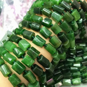 Natural Grade A Dark Green Nephrite Jadeite Irregular Faceted Barrel Beads,Cylinder Beads,Jade Loose Beads,Burmese Jade,DIY Jewelry Supplies