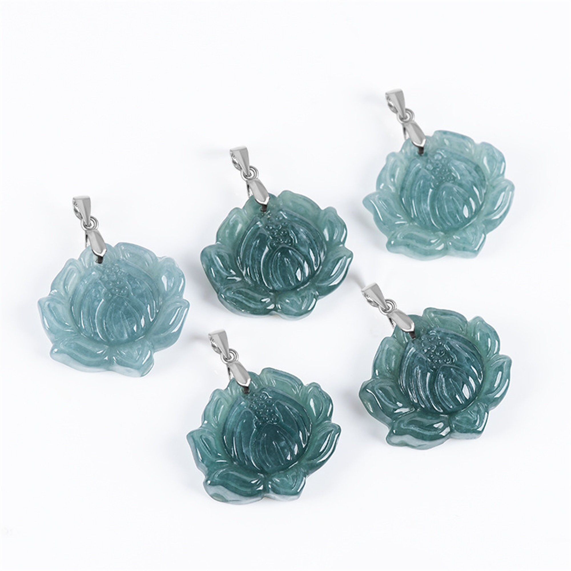 DDP天然タイプA未処理ブルーアイスグアテマラ翡翠蓮の花ペンダント