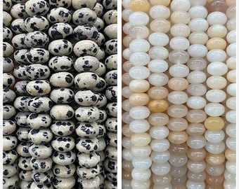 Natural Loose Gemstone Rondelle Beads Coin Spacer Beads Semi Precious Genuine Stone Dalmatian Jasper Black Spotted Jasper Peach Aventurine