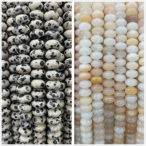 Natural Loose Gemstone Rondelle Beads Coin Spacer Beads Semi Precious Genuine Stone Dalmatian Jasper Black Spotted Jasper Peach Aventurine