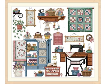 Cross stitch pattern in PDF file - Sweet home, warm house decoration 008 for instant download