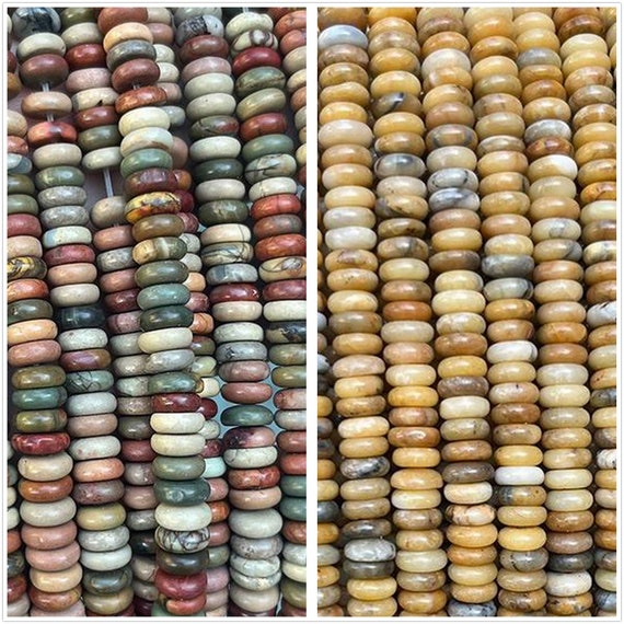 DDP | 6*2mm Natural Loose Gemstone Coin Beads Spacer Beads Rondelle Beads Semi Precious Genuine Stone Beads Picasso Jasper Yellow Opal