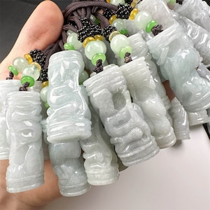 Natural Type A Burma Jadeite Hand Carved Dragon Wrapped Pillar Pendant,White Jade Pendant,Dragon Pendant,Amulet Jewelry,DIY Jewelry Supplie