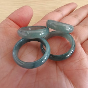 3pcs High Quality Natural Grade A Untreated Guatemala Jadeite Round Rings,Blue Watery Jade Loose Rings Pendant,DIY Jewelry Supplies
