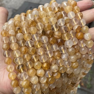 6-12mm Natural Golden Healer Quartz Gemstone Round Loose Beads Genuine Stone DIY Jewelry Bracelet Making Citrine Yellow Cloudy