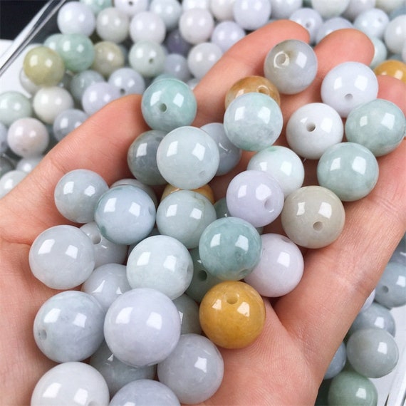 DDP | 5pcs Type A Natural Genuine Burma Jadeite,Multi Colors Burmese Jadeite,Natural Gemstone,Loose Smooth Round Beads,DIYJewelry Supplies
